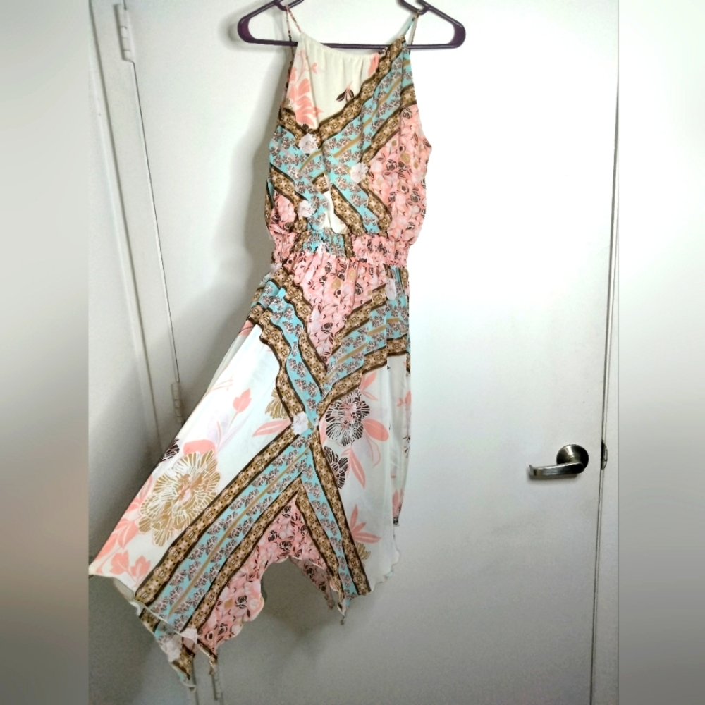 Enfocus Studio (Sz 10) Multicolor Floral Semi-Sheer Sleeveless Fit & Flare Dress